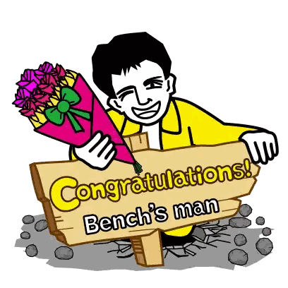 Man In Yellow Jacket Holding Bouquet And Congratulations Sign Sticker