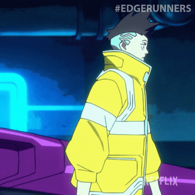 Man In Yellow Jacket In Front Of Purple Object With Netflix GIF