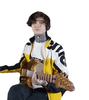 Man In Yellow Jacket Playing Guitar Sticker
