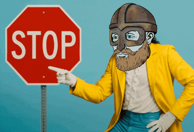 Man In Yellow Jacket Pointing At Stop Sign GIF