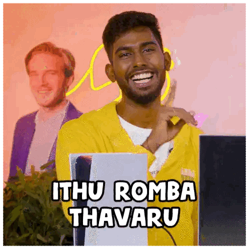 Man In Yellow Jacket Saying Romba Thavaru Sticker