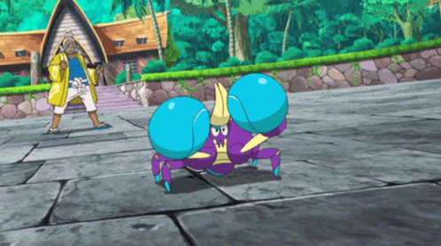 Man In Yellow Jacket Standing Next To Blue Crab GIF