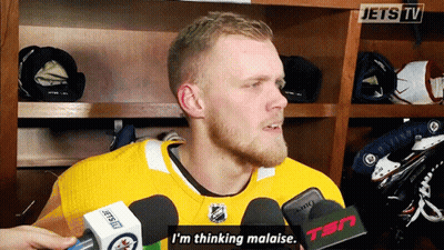 Man In Yellow Jets Jersey Saying I'm Thinking Malaise GIF