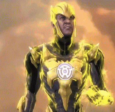 Man In Yellow Lantern Costume Holding Yellow Object GIF