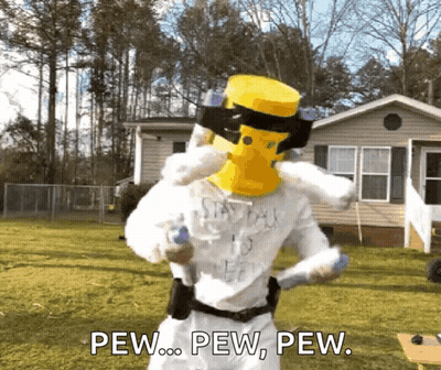 Man In Yellow Mask Saying Pew Pew Pew GIF