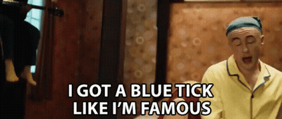 Man In Yellow Pajamas Saying I Got A Blue Tick Like I'm Famous GIF