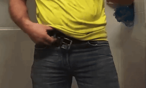Man In Yellow Shirt And Blue Jeans GIF