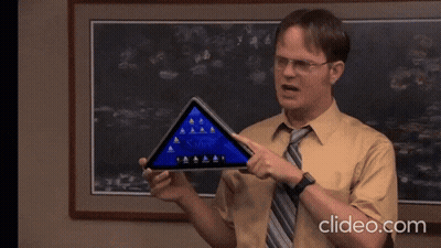 Man In Yellow Shirt And Tie Pointing At Triangle Saying Unleash GIF