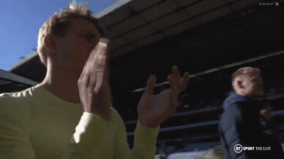 Man In Yellow Shirt Applauding In Front Of BT Sport HD Live Sign GIF