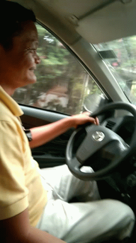 Man In Yellow Shirt Driving Car GIF
