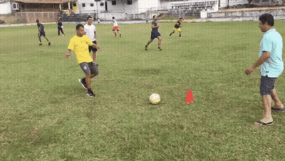 Man In Yellow Shirt Kicking Soccer Ball GIF
