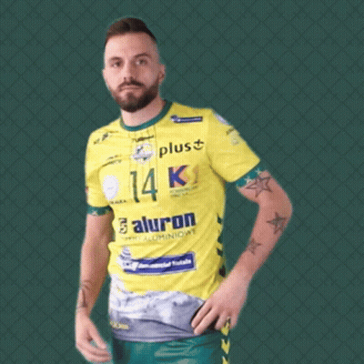 Man In Yellow Shirt Number 5 Holding Shoes GIF