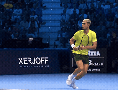 Man In Yellow Shirt Running With Tennis Racquet Xerjoff Italian Luxury Perfume Ad GIF
