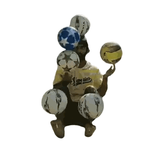 Man In Yellow Shirt With Lion Text Juggling Balls Sticker