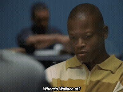 Man In Yellow Striped Shirt Asking Where's Wallace At GIF