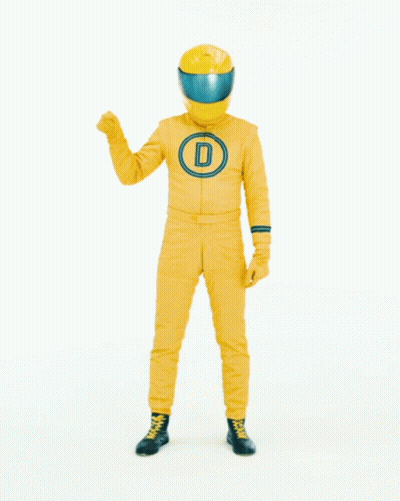 Man in Yellow Suit and Helmet in Front of No Way Sign