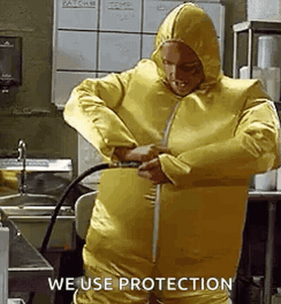 Man In Yellow Suit Holding Hose GIF