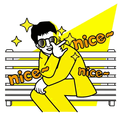 Man In Yellow Suit Sitting On Bench Saying Nice Sticker