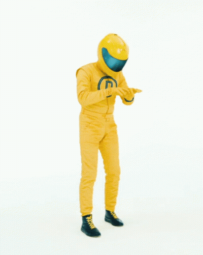 Man in Yellow Suit With Helmet Saying Drop Me a Line