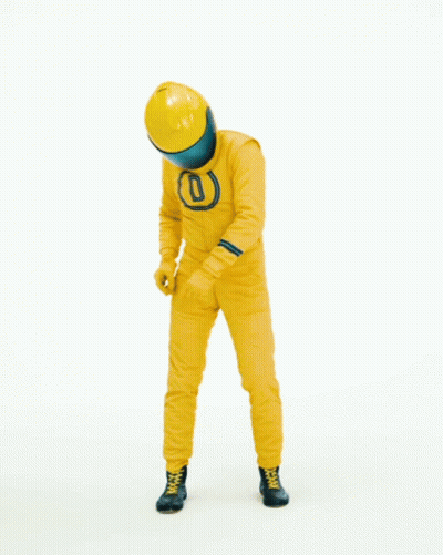Man In Yellow Suit With Helmet Saying Good Vibes GIF