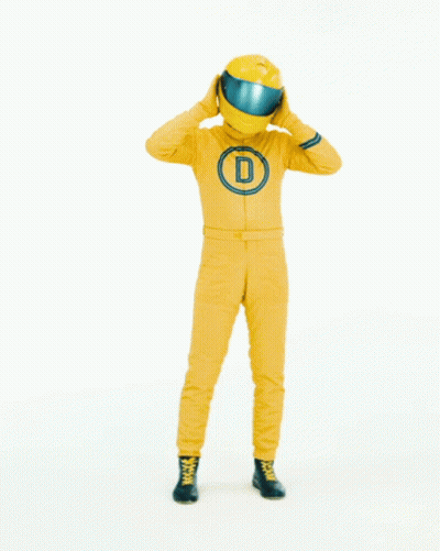 Man in Yellow Suit With Helmet Saying Lalala