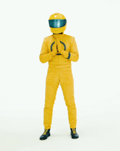 Man In Yellow Suit With Helmet Saying Thanks GIF