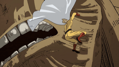 Man In Yellow Superhero Costume Attacked By Monster GIF