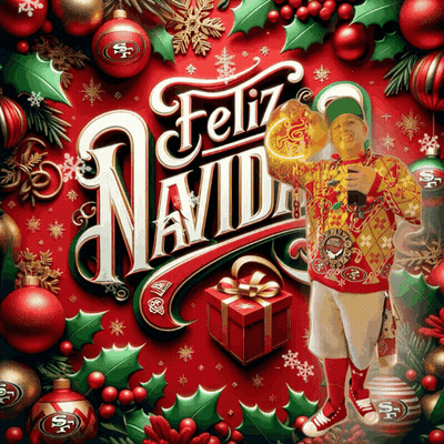 Man In Yellow Sweater With Feliz Navidad Card GIF
