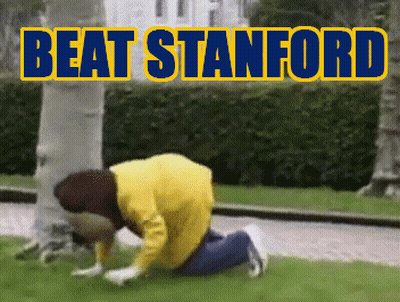 Man In Yellow Sweatshirt Kneeling Beat Stanford GIF