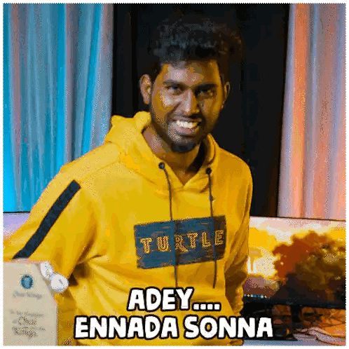 Man In Yellow Turtle Sweatshirt Saying Adey Ennada Sticker