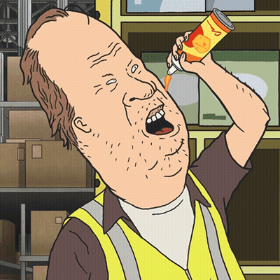Man In Yellow Vest Drinking From Can Saying A GIF
