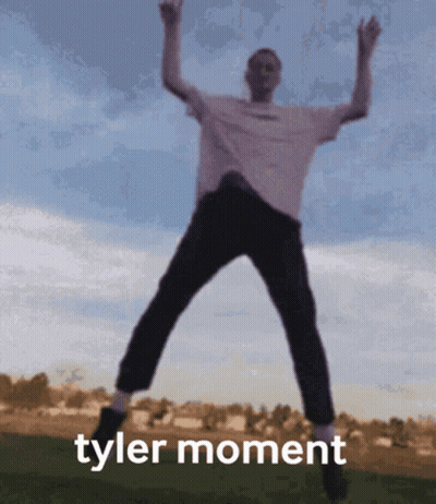 Man Jumping In Air Saying Tyler Moment GIF