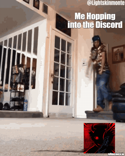 Man Jumping Into Door Saying Me Hopping Into The Discord GIF