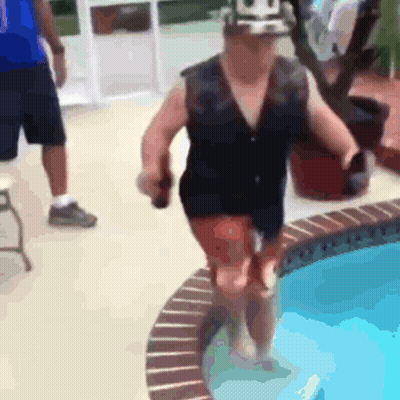 Man Jumping Into Pool With Cowboy Hat GIF