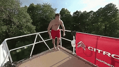 Man Jumping Into Water With Citroen Sign GIF
