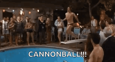 Man Jumping Off Diving Board Crowd Watching GIF
