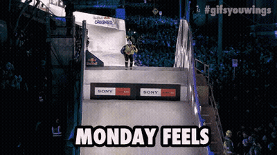 Man Jumping Off Ramp Saying Monday Feels GIF