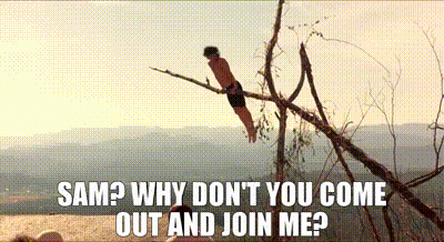 Man Jumping Off Tree Branch Sam Why Don't You Come Out And Join Me GIF