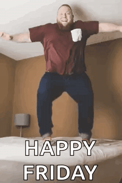 Man Jumping On Bed Happy Friday GIF