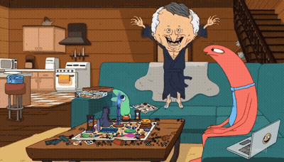 Man Jumping On Couch Next To Board Game GIF