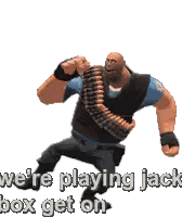 Man Jumping With Bullet Belt And Jack Box Text Sticker