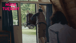 Man Kicked Out Throws Luggage Outside GIF