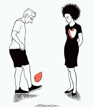 Man Kicking Heart Woman Heart T-Shirt GIF