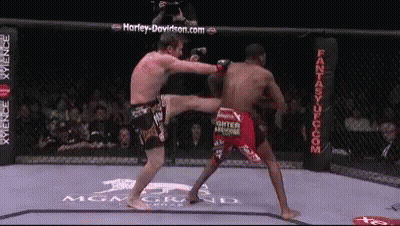 Man Kicking Opponent In Boxing Ring GIF