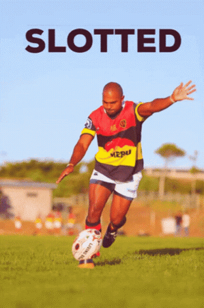 Man Kicking Rugby Ball With Word Slotted GIF