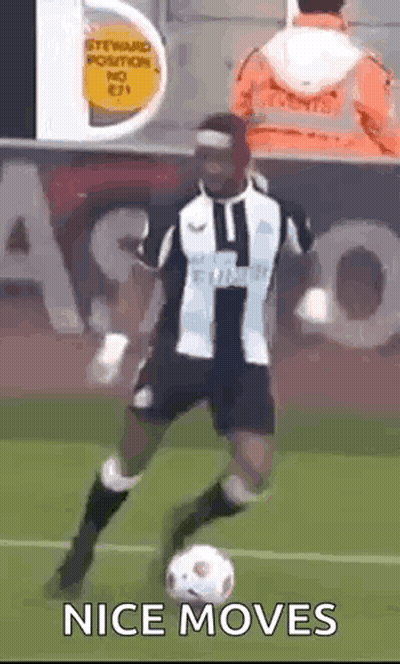 Man Kicking Soccer Ball Saying Nice Moves GIF