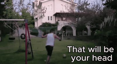Man Kicking Soccer Ball With That Will Be Your Head Above GIF