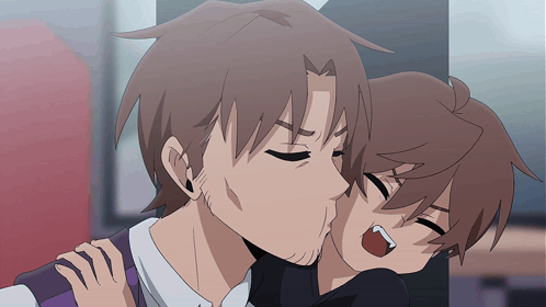 Man Kissing Another Man On Cheek GIF