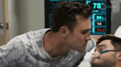 Man Kissing Another Man's Forehead At Monitor 78 GIF