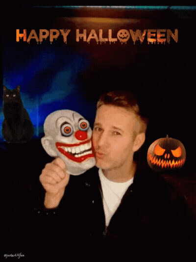 Man Kissing Clown Mask Happy Halloween GIF